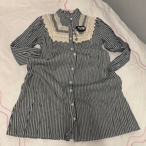 Black and White Striped Dress with Lace Detail